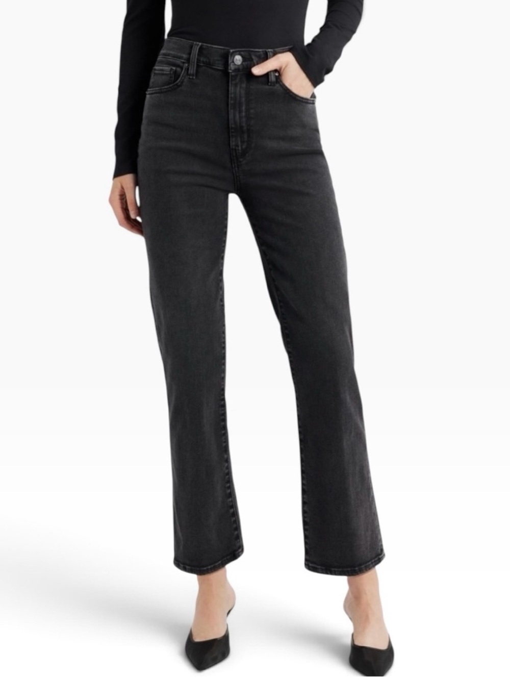 Frame Le Sleek Straight Leg High Waist Ankle Jeans in Black - Size 29